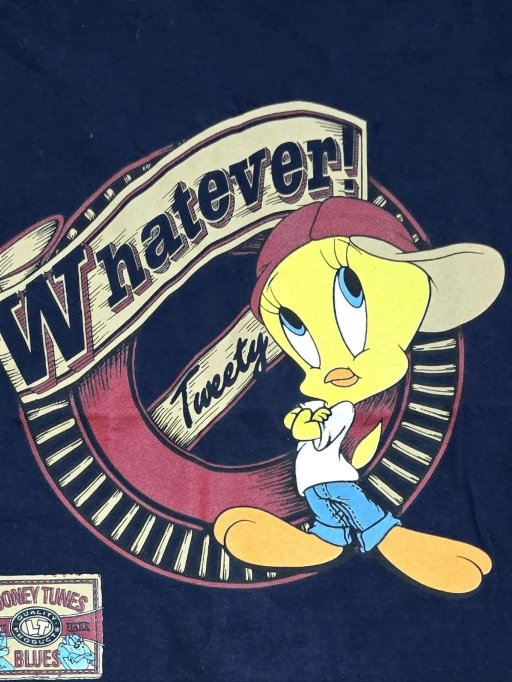 Vintage 1997 Looney Tunes Tweety Bird Whatever T-Shirt - Single Stitch Navy XL